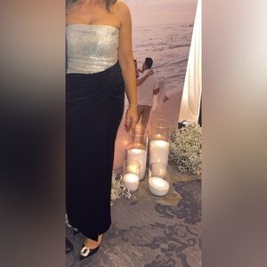 NADINE MERABI Asymmetrical Black and Silver Dress